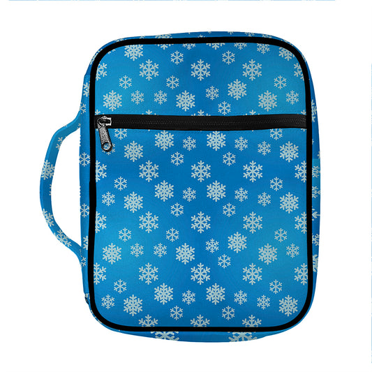 Blue Snowflake Pattern Print Front Pocket Bible Bag