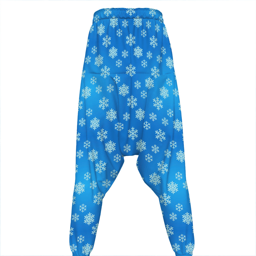 Blue Snowflake Pattern Print Hammer Pants