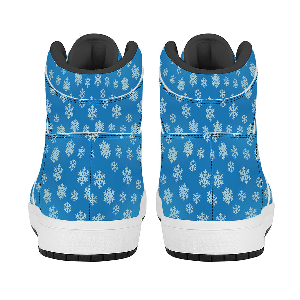 Blue Snowflake Pattern Print High Top Leather Sneakers
