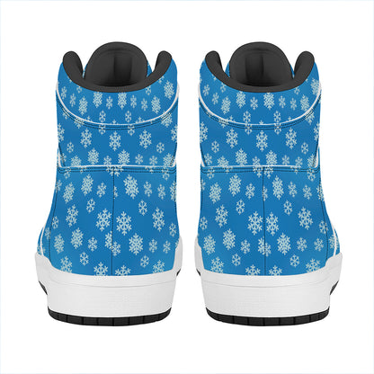 Blue Snowflake Pattern Print High Top Leather Sneakers