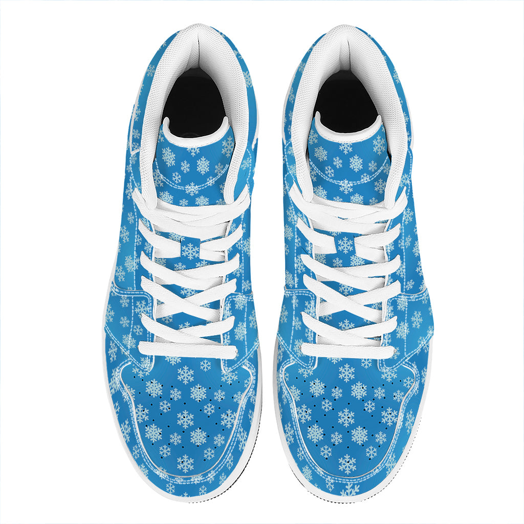 Blue Snowflake Pattern Print High Top Leather Sneakers