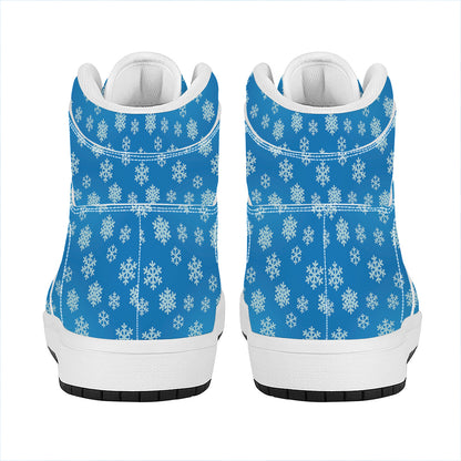 Blue Snowflake Pattern Print High Top Leather Sneakers