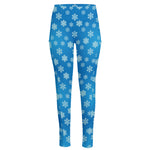 Blue Snowflake Pattern Print High-Waisted Pocket Leggings