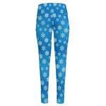 Blue Snowflake Pattern Print High-Waisted Pocket Leggings