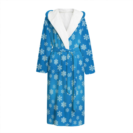 Blue Snowflake Pattern Print Hooded Bathrobe