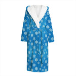 Blue Snowflake Pattern Print Hooded Bathrobe