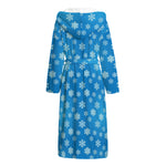 Blue Snowflake Pattern Print Hooded Bathrobe