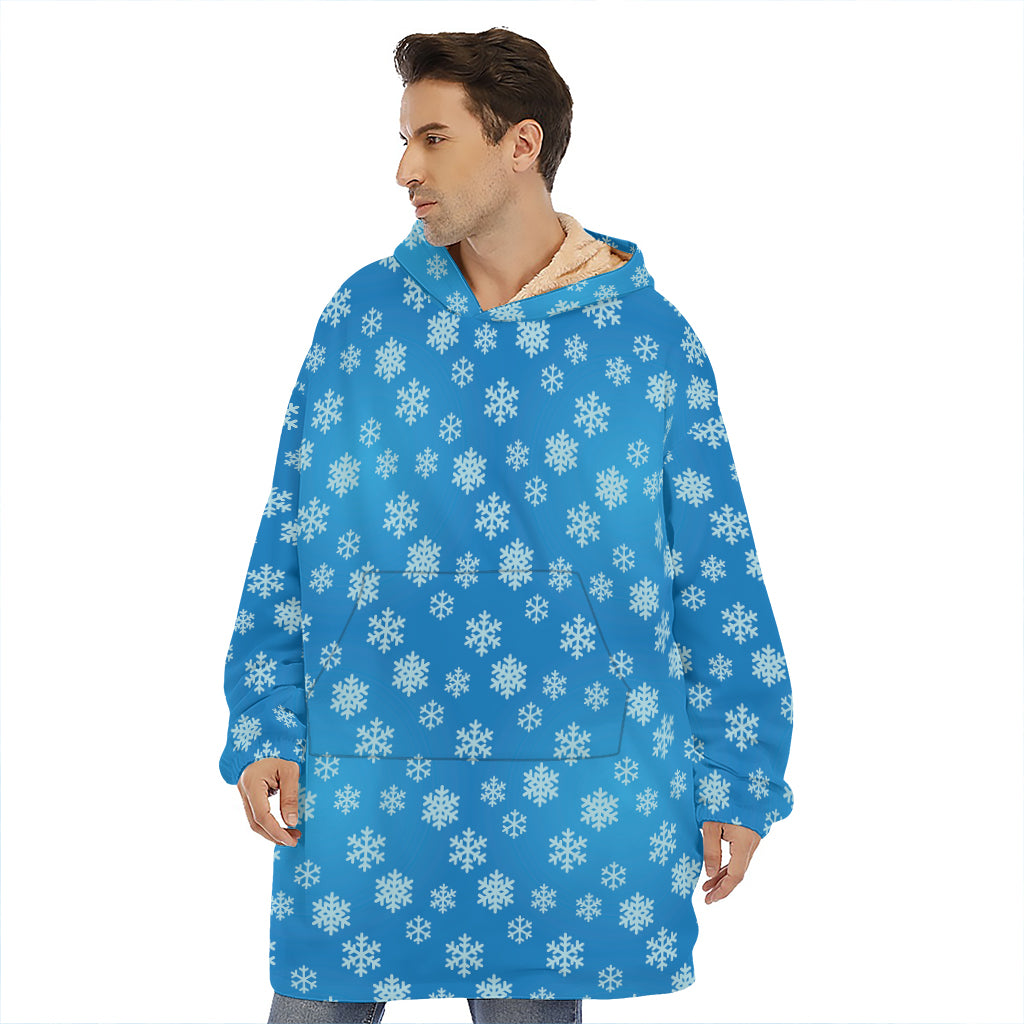 Blue Snowflake Pattern Print Hoodie Blanket