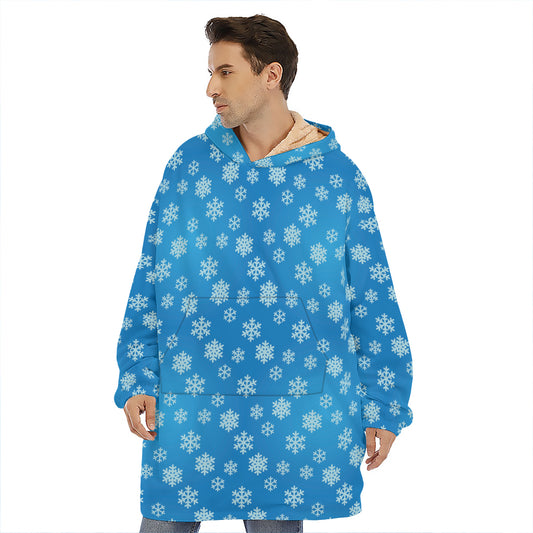 Blue Snowflake Pattern Print Hoodie Blanket