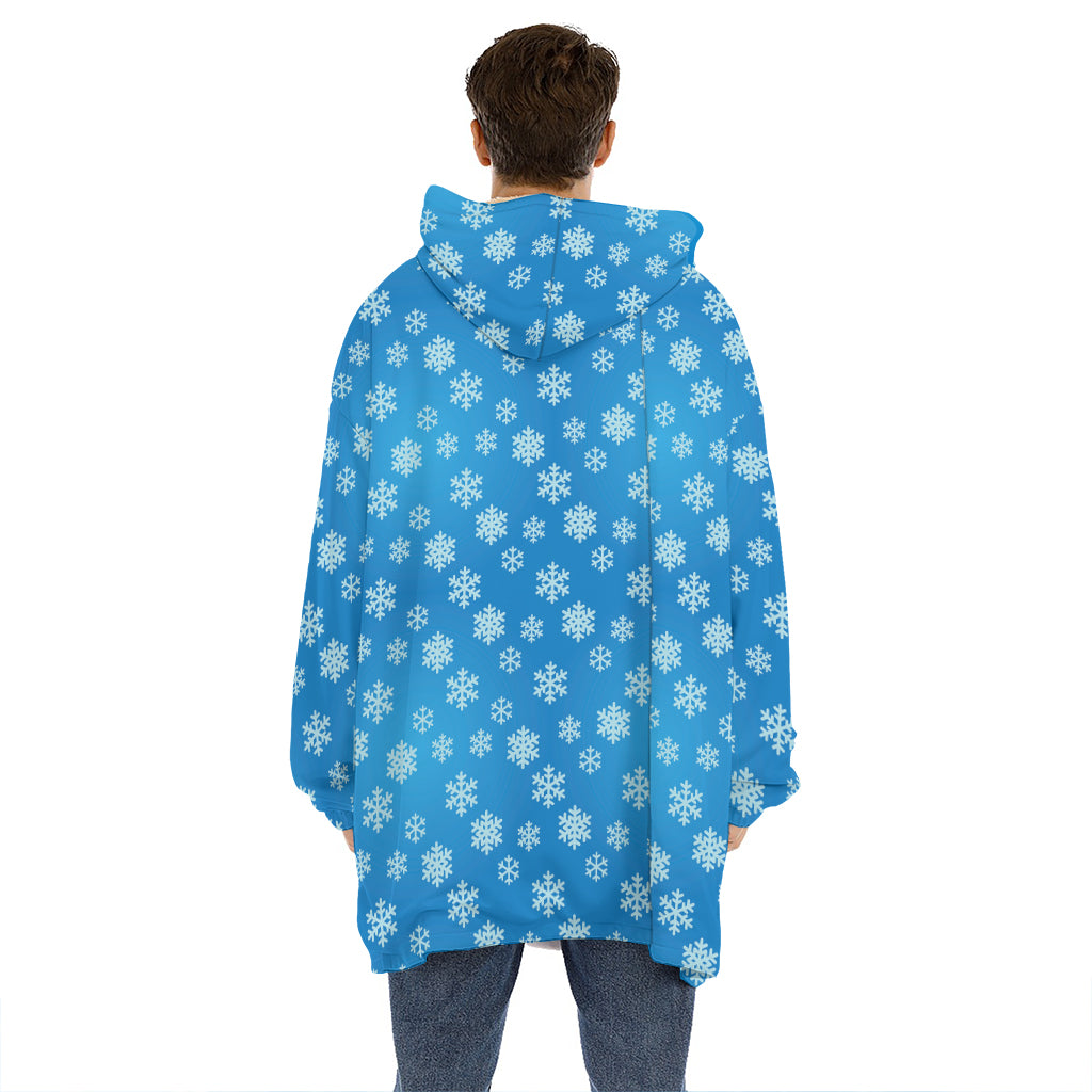 Blue Snowflake Pattern Print Hoodie Blanket