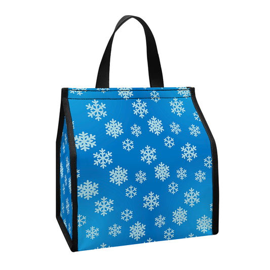 Blue Snowflake Pattern Print Insulated Lunch Tote