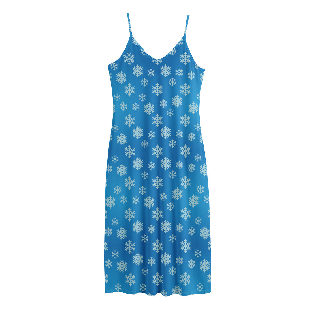 Blue Snowflake Pattern Print Jersey Midi Cami Dress