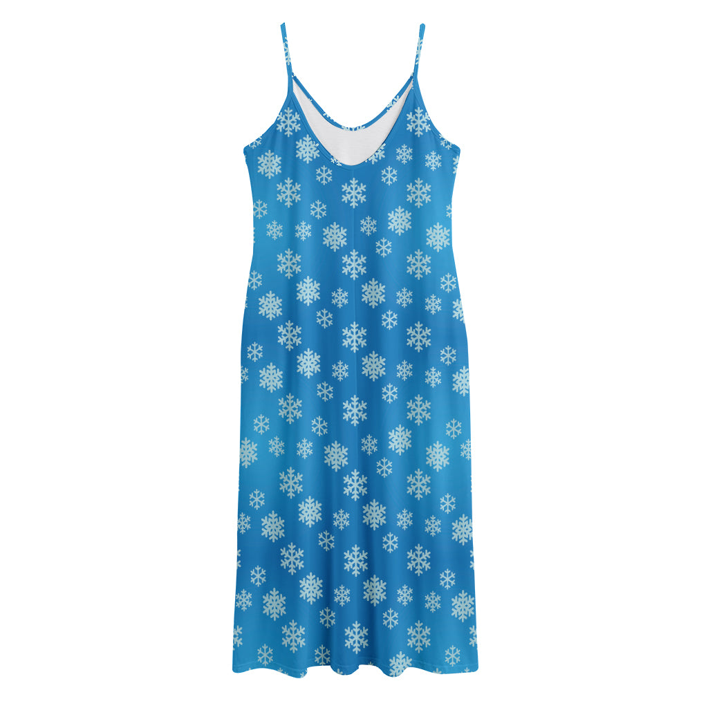 Blue Snowflake Pattern Print Jersey Midi Cami Dress