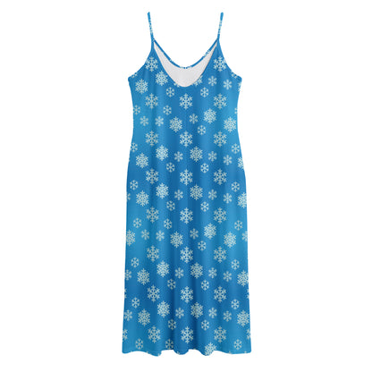Blue Snowflake Pattern Print Jersey Midi Cami Dress
