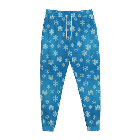 Blue Snowflake Pattern Print Jogger Pants