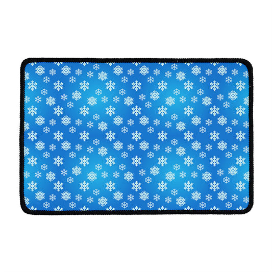 Blue Snowflake Pattern Print Kitchen Mat