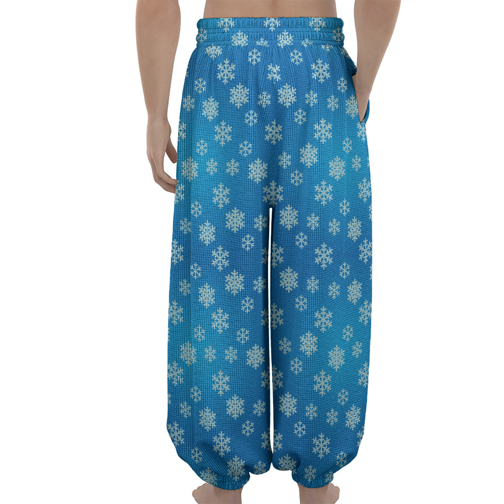 Blue Snowflake Pattern Print Lantern Pants
