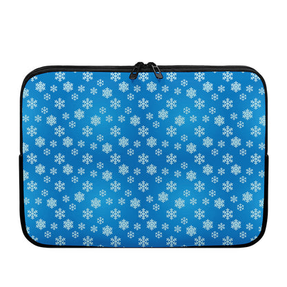 Blue Snowflake Pattern Print Laptop Sleeve