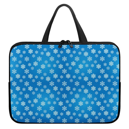 Blue Snowflake Pattern Print Laptop Sleeve With Handle