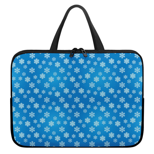 Blue Snowflake Pattern Print Laptop Sleeve With Handle