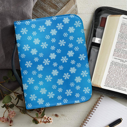 Blue Snowflake Pattern Print Leather Bible Cover