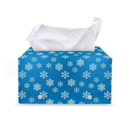 Blue Snowflake Pattern Print Leather Tissue Box Cover