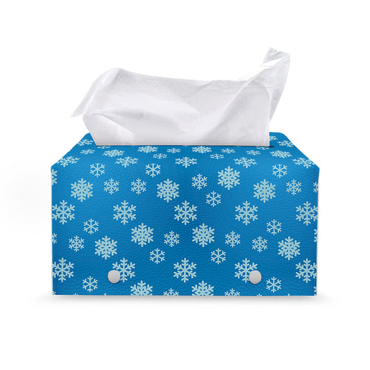 Blue Snowflake Pattern Print Leather Tissue Box Cover