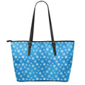 Blue Snowflake Pattern Print Leather Tote Bag With Zipper