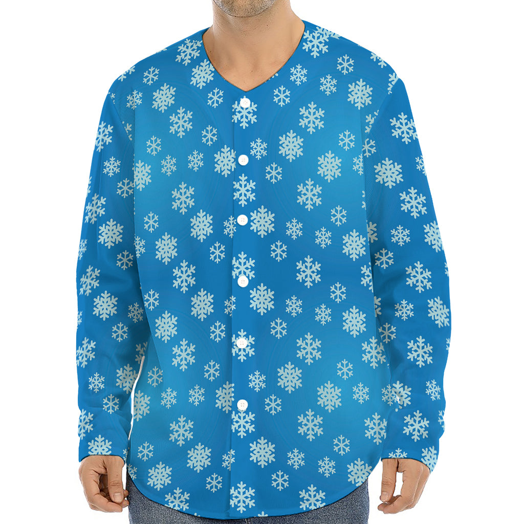 Blue Snowflake Pattern Print Long Sleeve Baseball Jersey