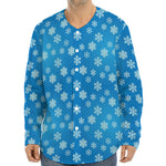 Blue Snowflake Pattern Print Long Sleeve Baseball Jersey