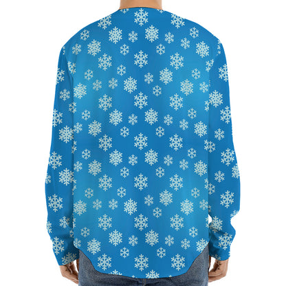 Blue Snowflake Pattern Print Long Sleeve Baseball Jersey