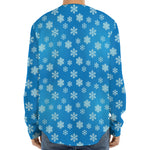 Blue Snowflake Pattern Print Long Sleeve Baseball Jersey