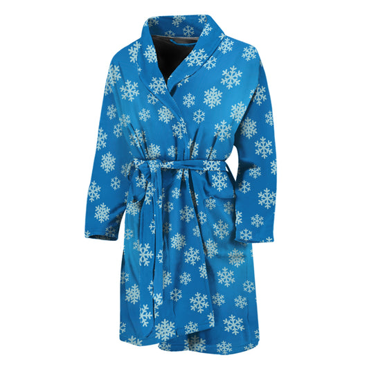 Blue Snowflake Pattern Print Men's Bathrobe