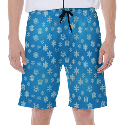 Blue Snowflake Pattern Print Men's Beach Shorts