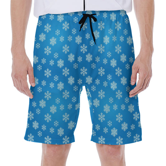 Blue Snowflake Pattern Print Men's Beach Shorts