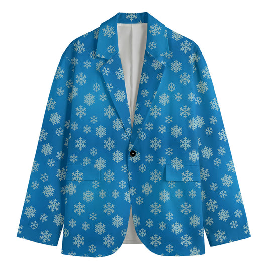 Blue Snowflake Pattern Print Men's Blazer