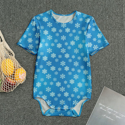 Blue Snowflake Pattern Print Men's Bodysuit