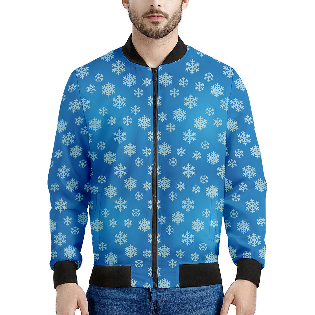 Blue Snowflake Pattern Print Men's Bomber Jacket