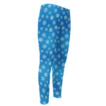 Blue Snowflake Pattern Print Men's Compression Pants