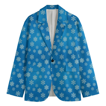 Blue Snowflake Pattern Print Men's Cotton Blazer