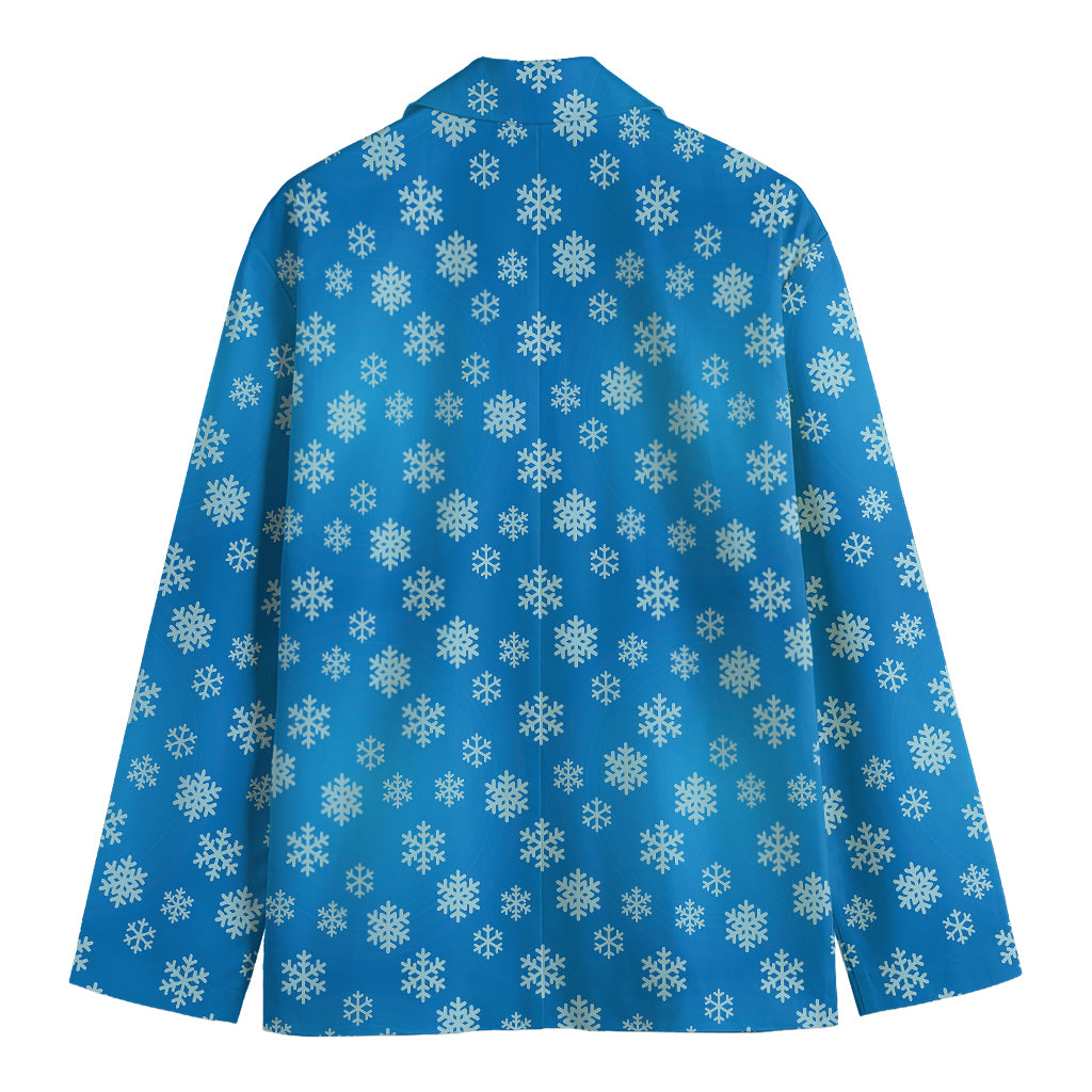 Blue Snowflake Pattern Print Men's Cotton Blazer