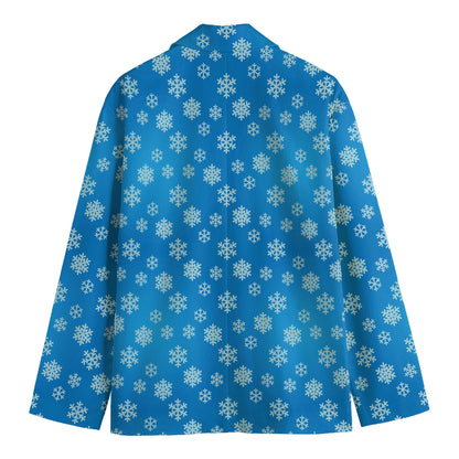 Blue Snowflake Pattern Print Men's Cotton Blazer
