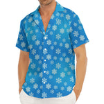 Blue Snowflake Pattern Print Men's Deep V-Neck Shirt