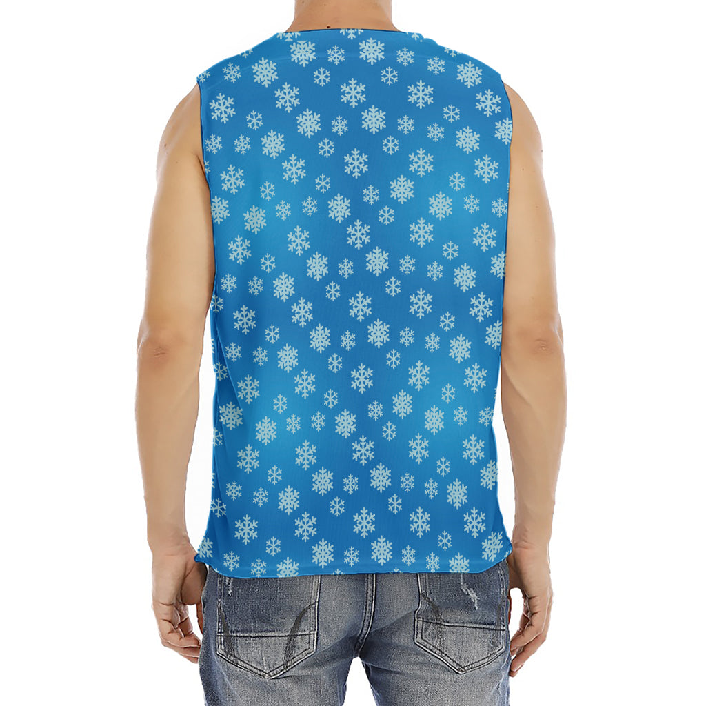 Blue Snowflake Pattern Print Men's Fitness Tank Top
