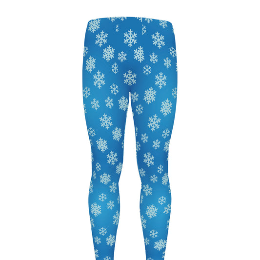 Blue Snowflake Pattern Print Men's leggings