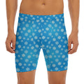 Blue Snowflake Pattern Print Men's Long Boxer Briefs