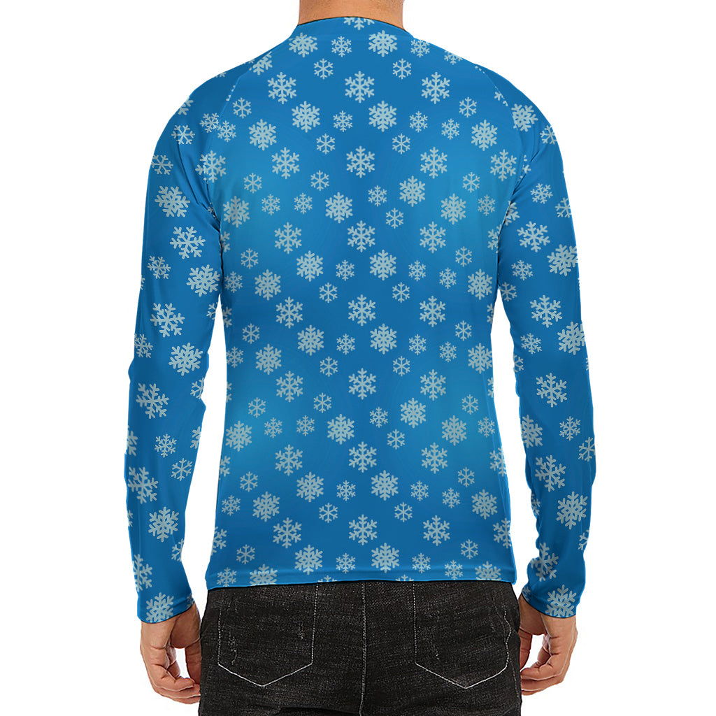 Blue Snowflake Pattern Print Men's Long Sleeve Rash Guard