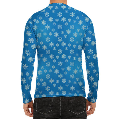 Blue Snowflake Pattern Print Men's Long Sleeve Rash Guard