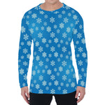 Blue Snowflake Pattern Print Men's Long Sleeve T-Shirt