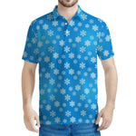 Blue Snowflake Pattern Print Men's Polo Shirt